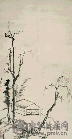 汪恭 疏寒读书图 立轴 水墨纸本