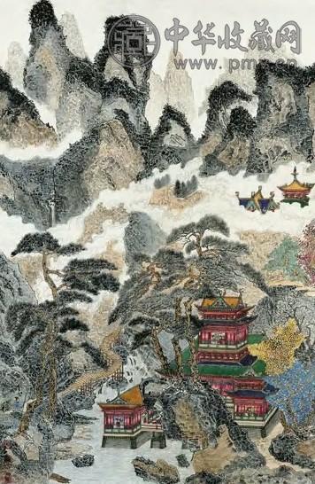 黄秋园 松间楼宇 镜心