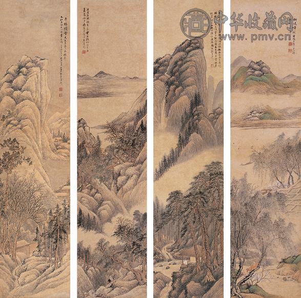 吴穀祥 癸未(1883年)作 四时山水(4幅) 屏轴 设色纸本