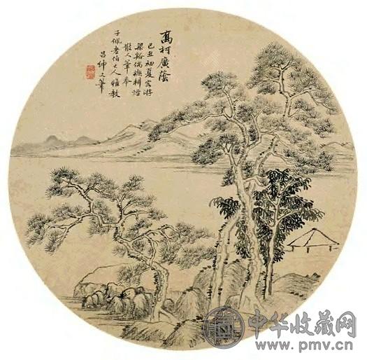 陈昌绅 高柯广荫 扇面 水墨绢本