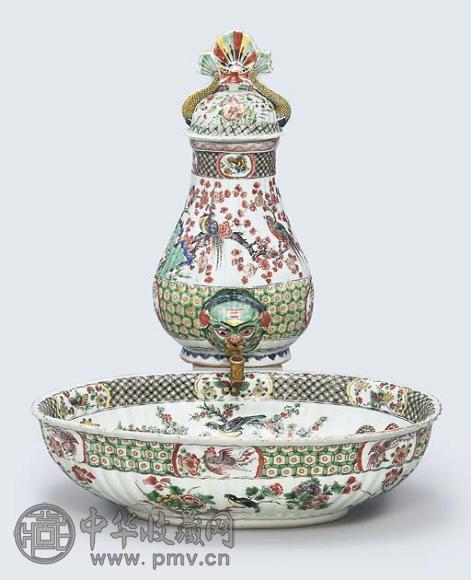 清康熙粉彩花鸟纹水盆