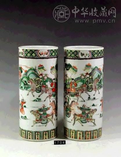 清光绪 粉彩人物帽筒(2件)