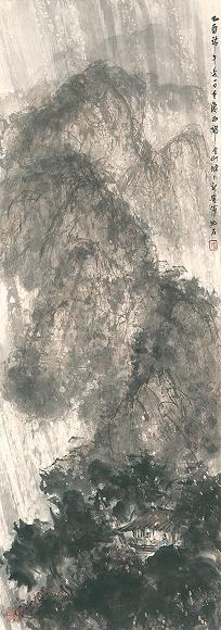 傅抱石(款) 二十世纪 空山夜雨 立轴 设色纸本