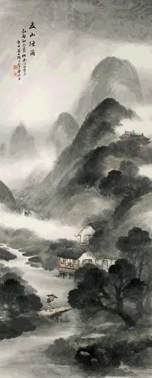 吴石僊 1915年作 夏山烟雨 中堂 设色纸本