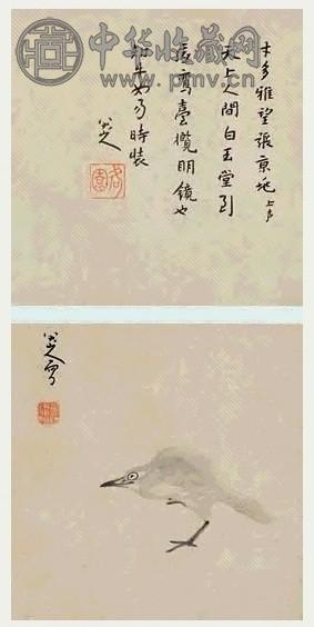 朱耷 画眉、行书七绝 立轴 斗方一对 水墨纸本