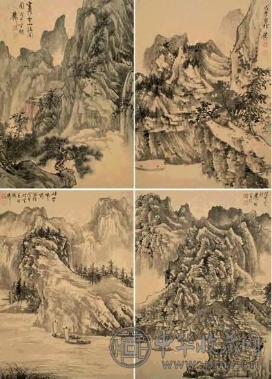 谢稚柳 1978年作 山水四条屏 立轴 水墨纸本 收藏资讯|艺术家|书画家|书画名人|书法家-中华收藏网