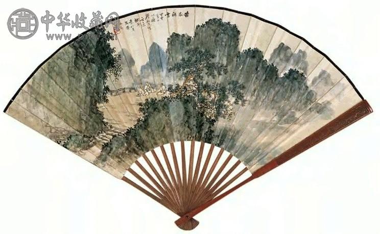 袁松年 1944年 黄岳观云 扇面 设色纸本