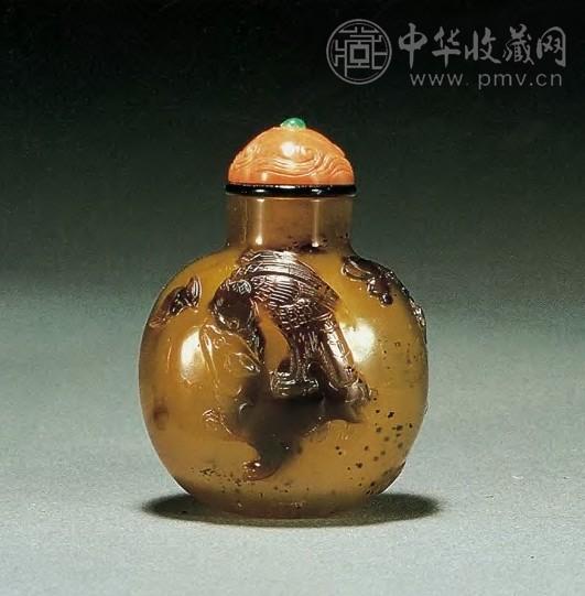 影子玛瑙雕鹰熊 渔夫鼻烟壶