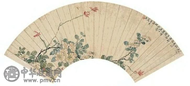 汪承霈 1791年作 花卉 扇面 设色纸本