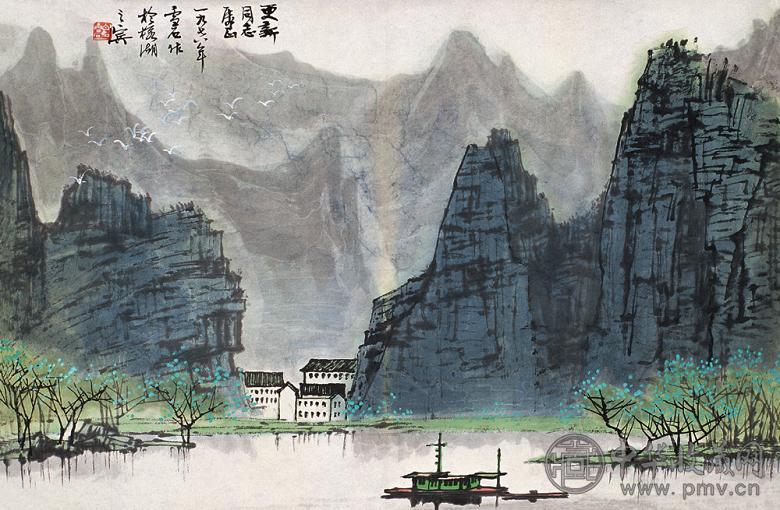 白雪石 山水 镜心 设色纸本