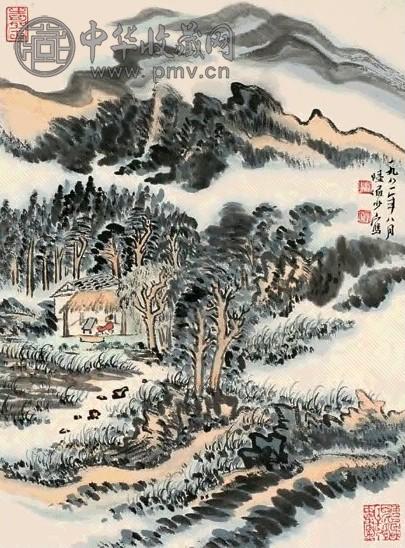 陆俨少 1981年作 松壑茅亭 镜心 设色纸本