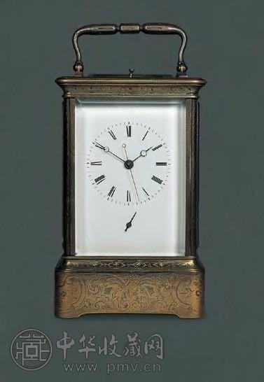 1853年 法国三针长秒带响闹刻花大号皮桶钟