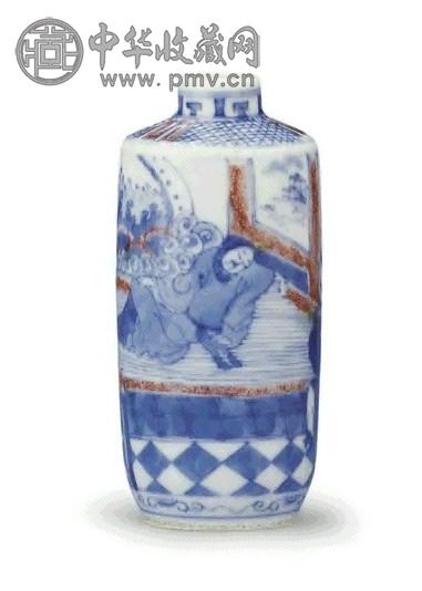 清 青花釉里红人物烟壶