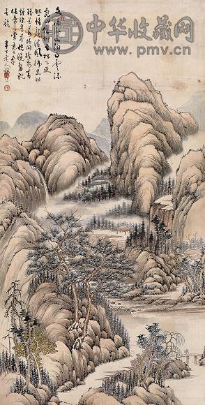 陈半丁 寻幽图 镜心 设色绢本