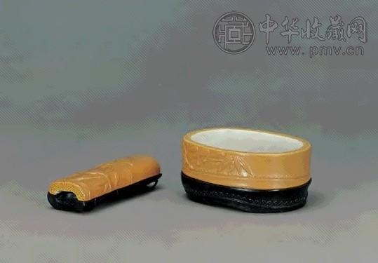 清 黄釉雕瓷笔洗、墨床