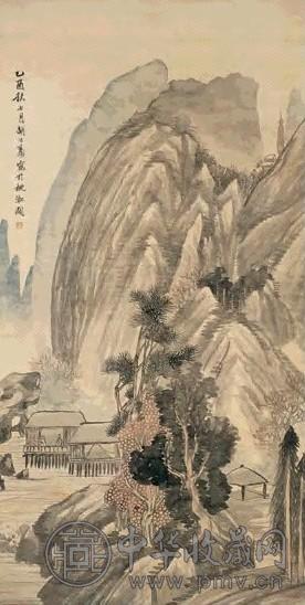 胡公寿 1885年作 溪山客话 立轴 设色绢本