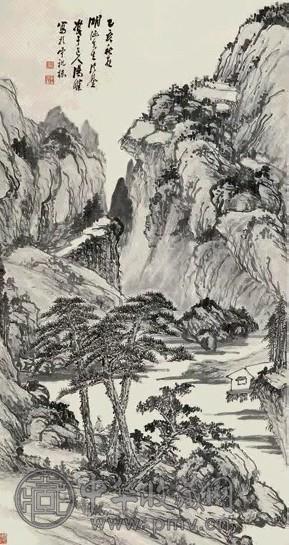汤定之 己亥(1935年)作 山水 轴 纸本水墨