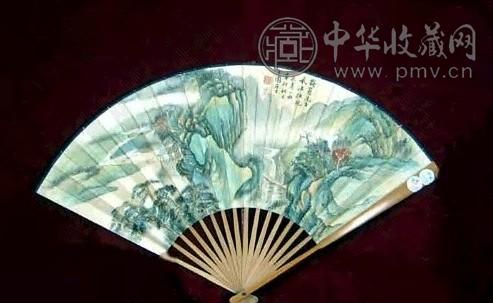 张石园 山水 成扇 设色纸本