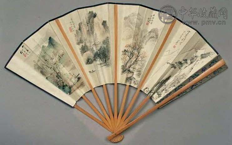 溥儒 1933年作 四季山水图 扇面 设色纸本