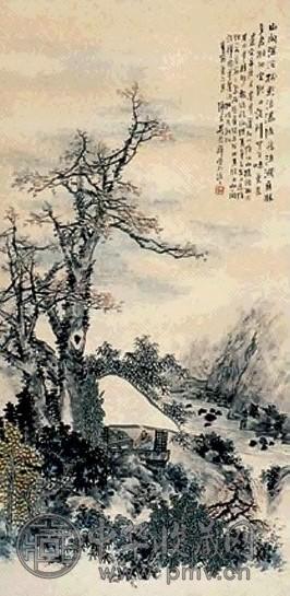 吴逃禅 山居图 立轴 设色纸本