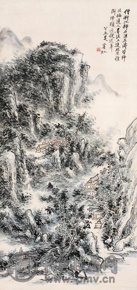 黄宾虹 秋山曳杖图 镜心 设色纸本