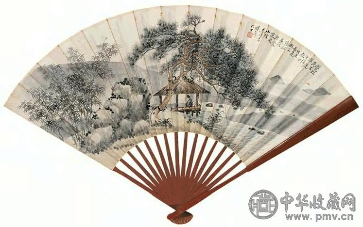 李汉青 蓝云屏 松亭远水园 临各家书 成扇 设色纸本