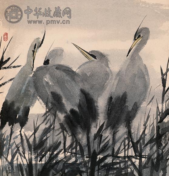 林风眠 秋鹭 镜心 水墨纸本