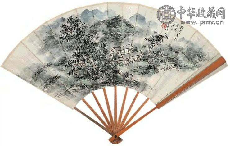 黄宾虹 1930年 山居 成扇 设色纸本
