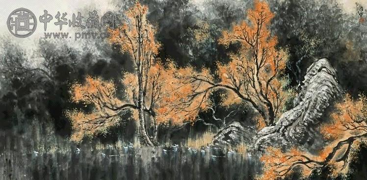 王维宝 花溪鹅影 镜心 设色纸本