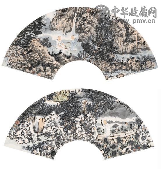 张捷 乙酉(2005年)作 山水扇面(2幅) 镜心 设色纸本