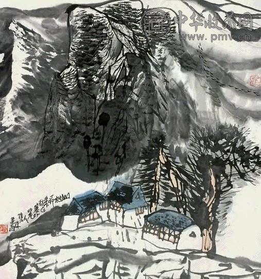王隽珠 山村 立轴 设色