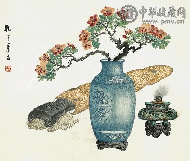 孔小瑜 博古花卉 镜心 设色纸本