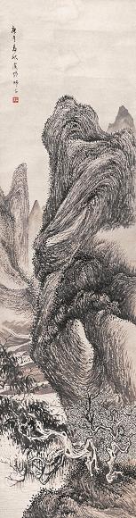 虞蟾 1870年作 苍山幽谷 立轴 水墨纸本