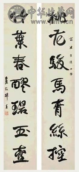 德林 行书七言联 立轴 纸本