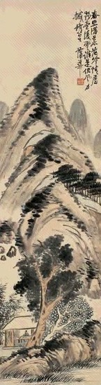 蒲华 深山读书图 立轴 浅设色纸本