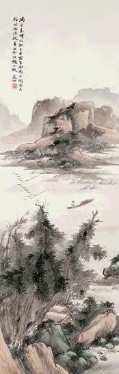 祁大夔 秋江渔艇 立轴 设色纸本