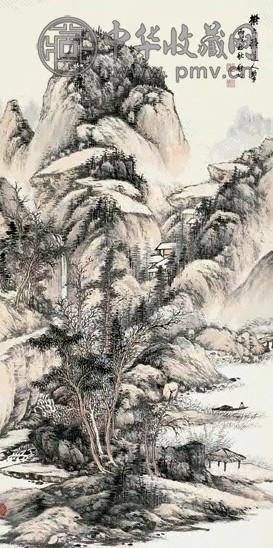 启功 青山林薮 立轴 设色纸本