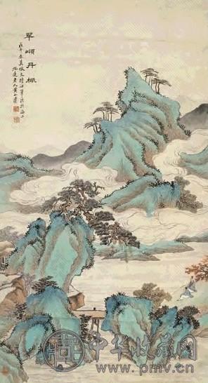 黄山寿 1906年作 翠岭丹峰 立轴 设色纸本