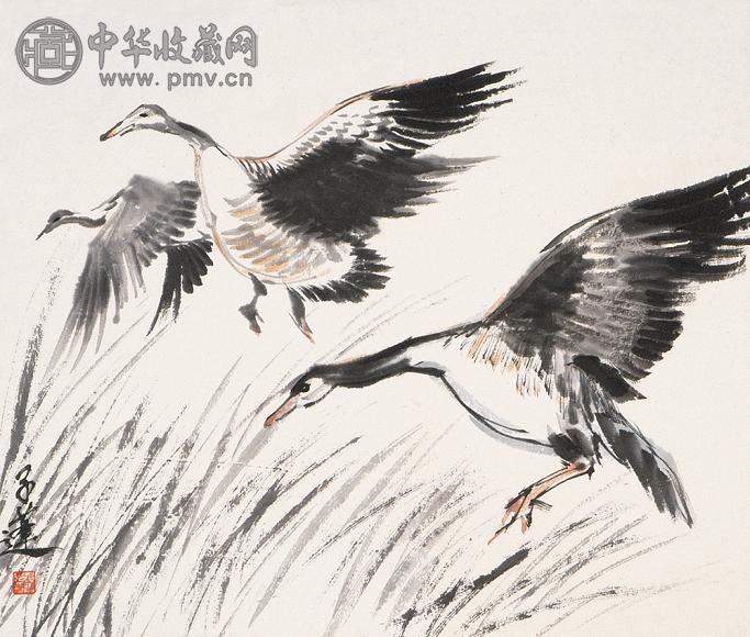 黄胄 芦雁 镜心 纸本