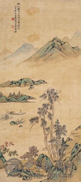 王竹虚 1919年作 垂钓图 立轴 设色绢本