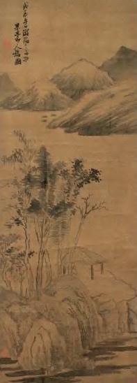 张瑞图 崇祯戊辰(1628年)作 秋水望亭图 立轴 水墨绢本