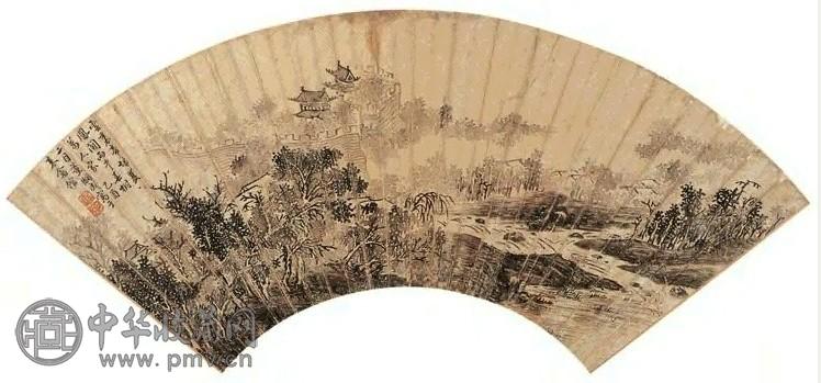 董嗣成 山水 扇面 金笺