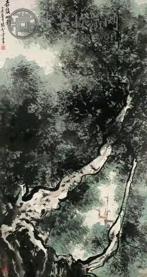 嘉陵帆影 立轴 设色纸本