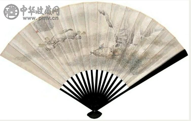 花元 1936年作 石钟山图意 扇面 设色纸本