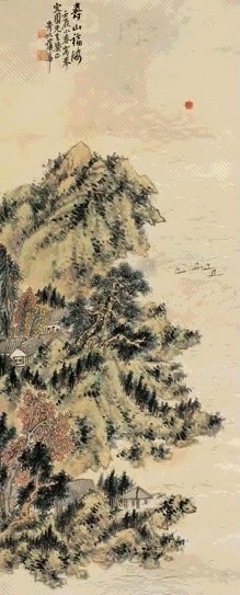 蒲华 壬辰(1892年) 寿山福海 立轴 纸本设色