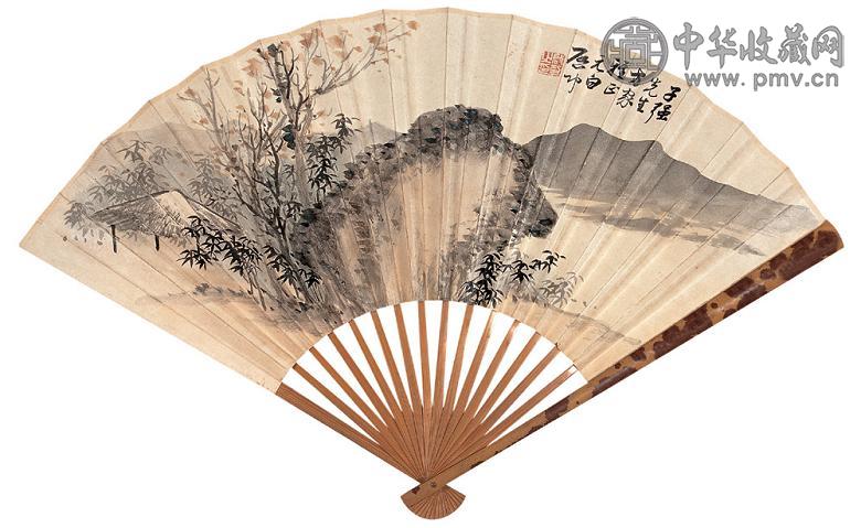启功 春山如冶 成扇 设色纸本