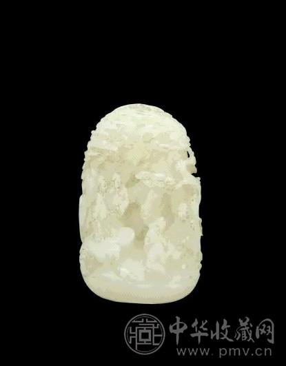 清 白料仿玉雕山水人物山子