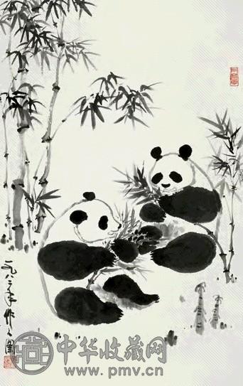 吴作人 1982年作 熊猫图 轴 纸本水墨