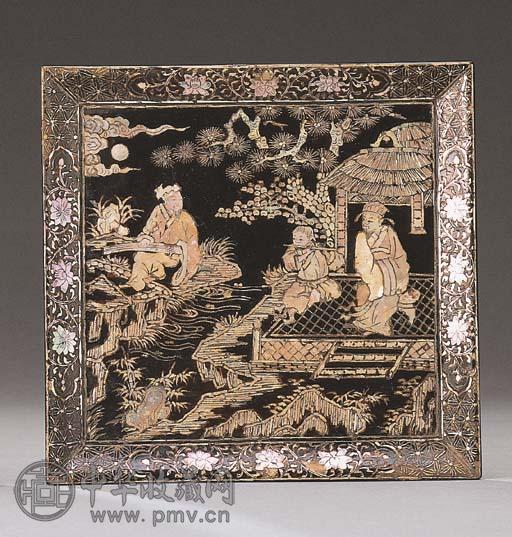 明十六世纪 黑漆嵌螺钿人物纹方盘