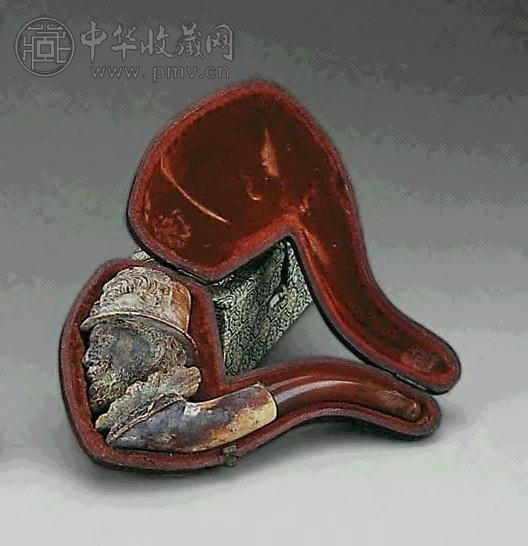 清晚 雕人像烟斗